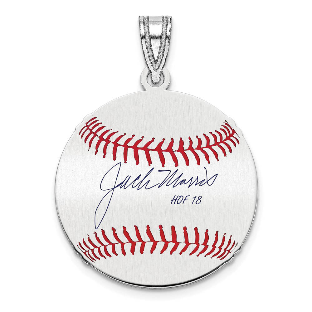 Sterling Silver Jack Morris Signature SM Enamel Baseball Pendant, Item P31600 by The Black Bow Jewelry Co.