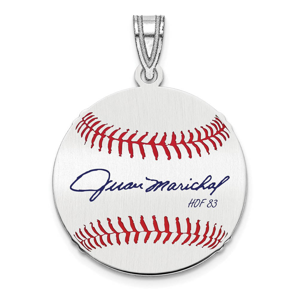 Sterling Silver Juan Marichal Signature SM Enamel Baseball Pendant, Item P31601 by The Black Bow Jewelry Co.