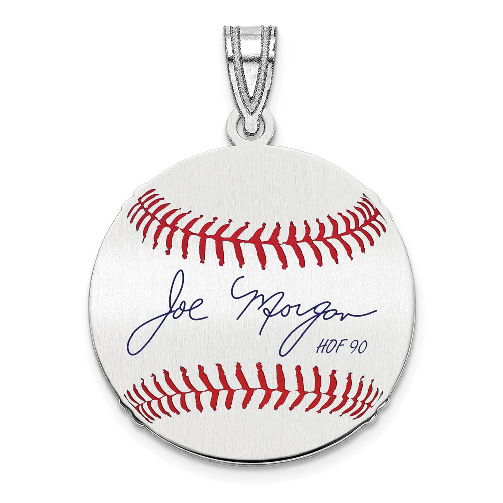 Sterling Silver Joe Morgan Signature SM Enamel Baseball Pendant, Item P31602 by The Black Bow Jewelry Co.