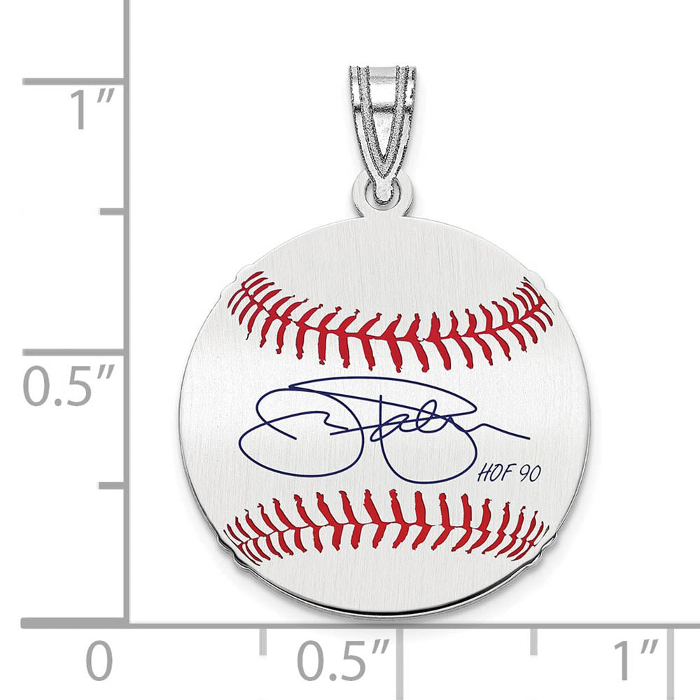 Alternate view of the Sterling Silver Jim Palmer Signature SM Enamel Baseball Pendant by The Black Bow Jewelry Co.