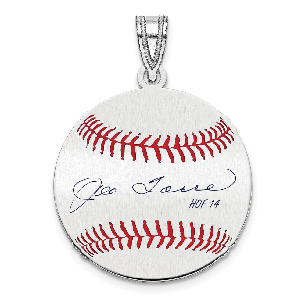Sterling Silver Joe Torre Signature SM Enamel Baseball Pendant, Item P31605 by The Black Bow Jewelry Co.