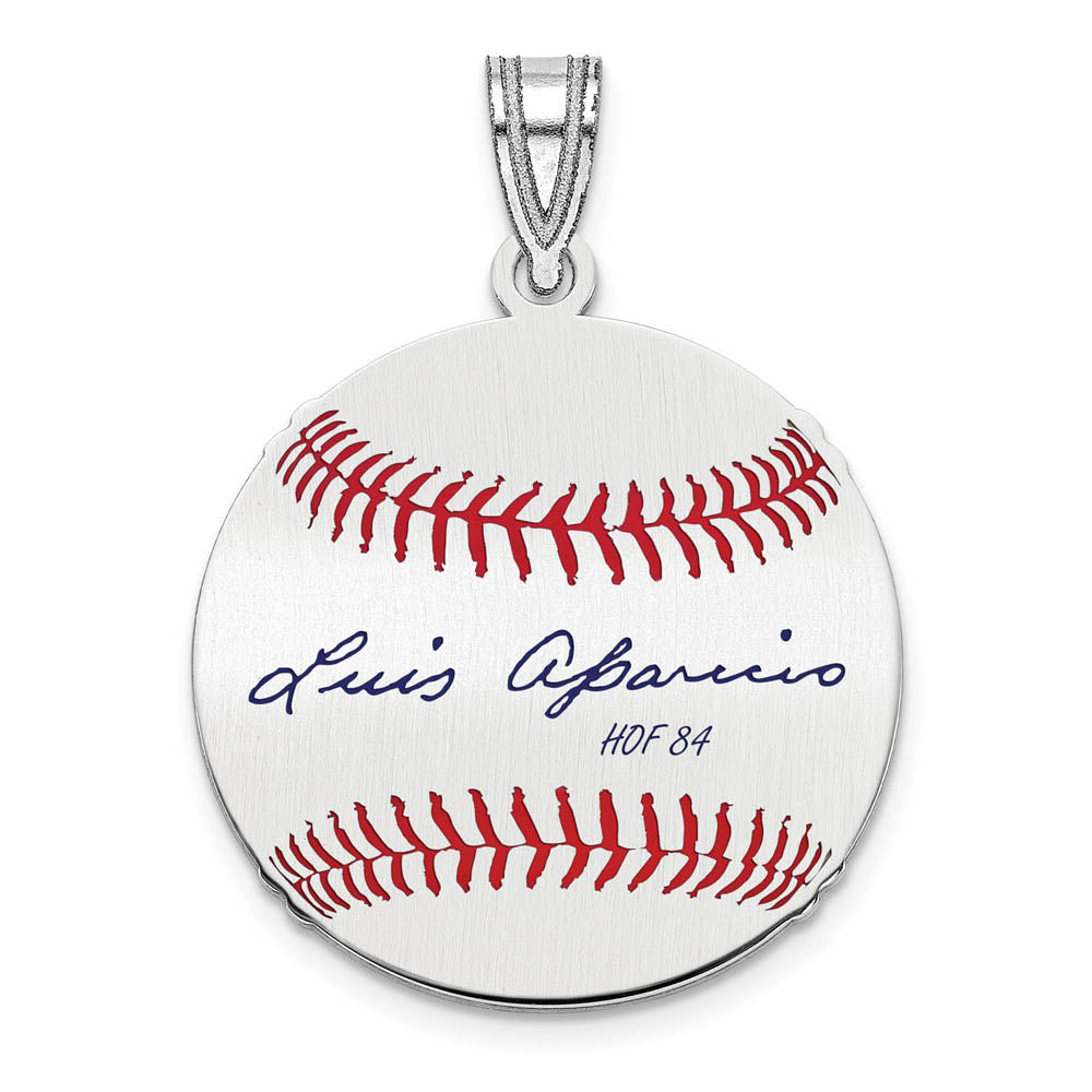 Sterling Silver Luis Aparicio Signature SM Enamel Baseball Pendant, Item P31607 by The Black Bow Jewelry Co.