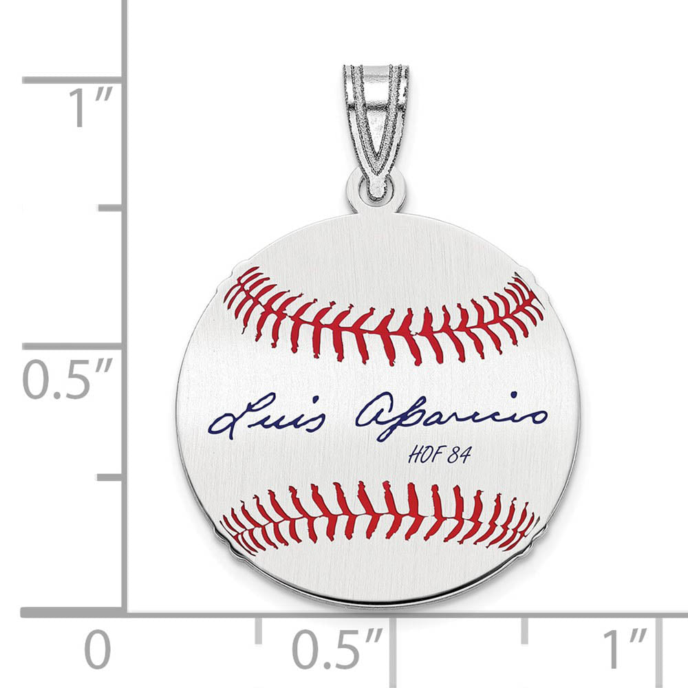 Alternate view of the Sterling Silver Luis Aparicio Signature SM Enamel Baseball Pendant by The Black Bow Jewelry Co.