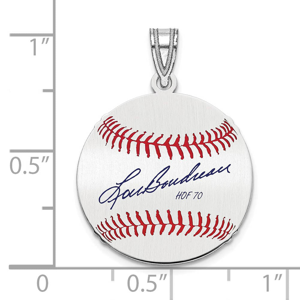 Alternate view of the Sterling Silver Lou Boudreau Signature SM Enamel Baseball Pendant by The Black Bow Jewelry Co.
