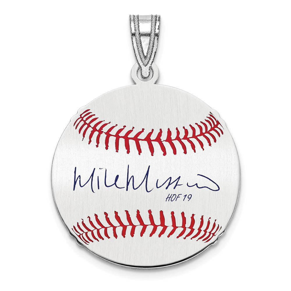 Sterling Silver Mike Mussina Signature SM Enamel Baseball Pendant, Item P31612 by The Black Bow Jewelry Co.