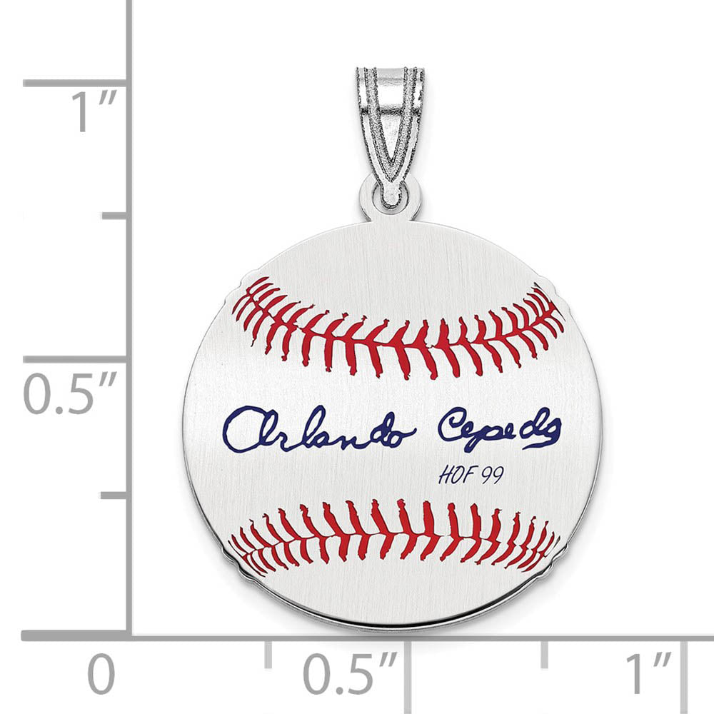 Alternate view of the Sterling Silver Orlando Cepeda Signature SM Enamel Baseball Pendant by The Black Bow Jewelry Co.