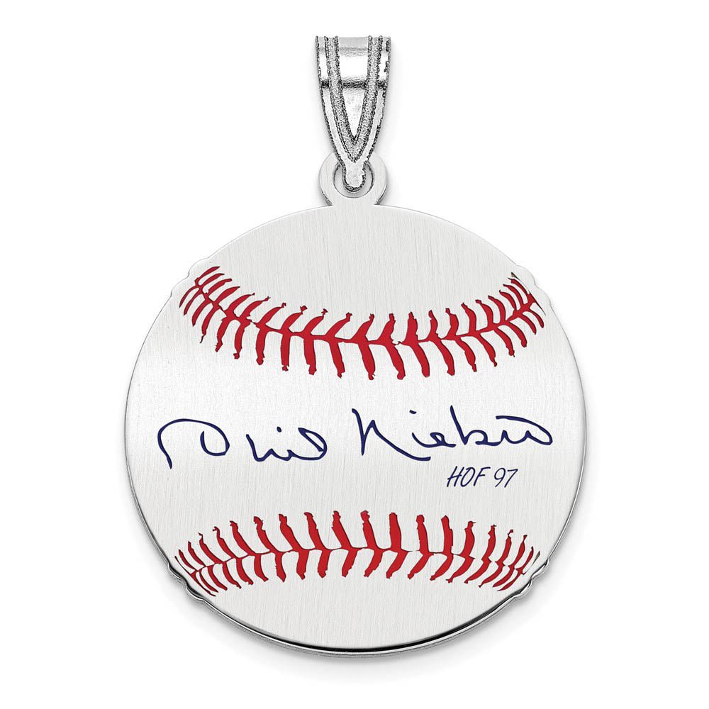 Sterling Silver Phil Niekro Signature SM Enamel Baseball Pendant, Item P31616 by The Black Bow Jewelry Co.