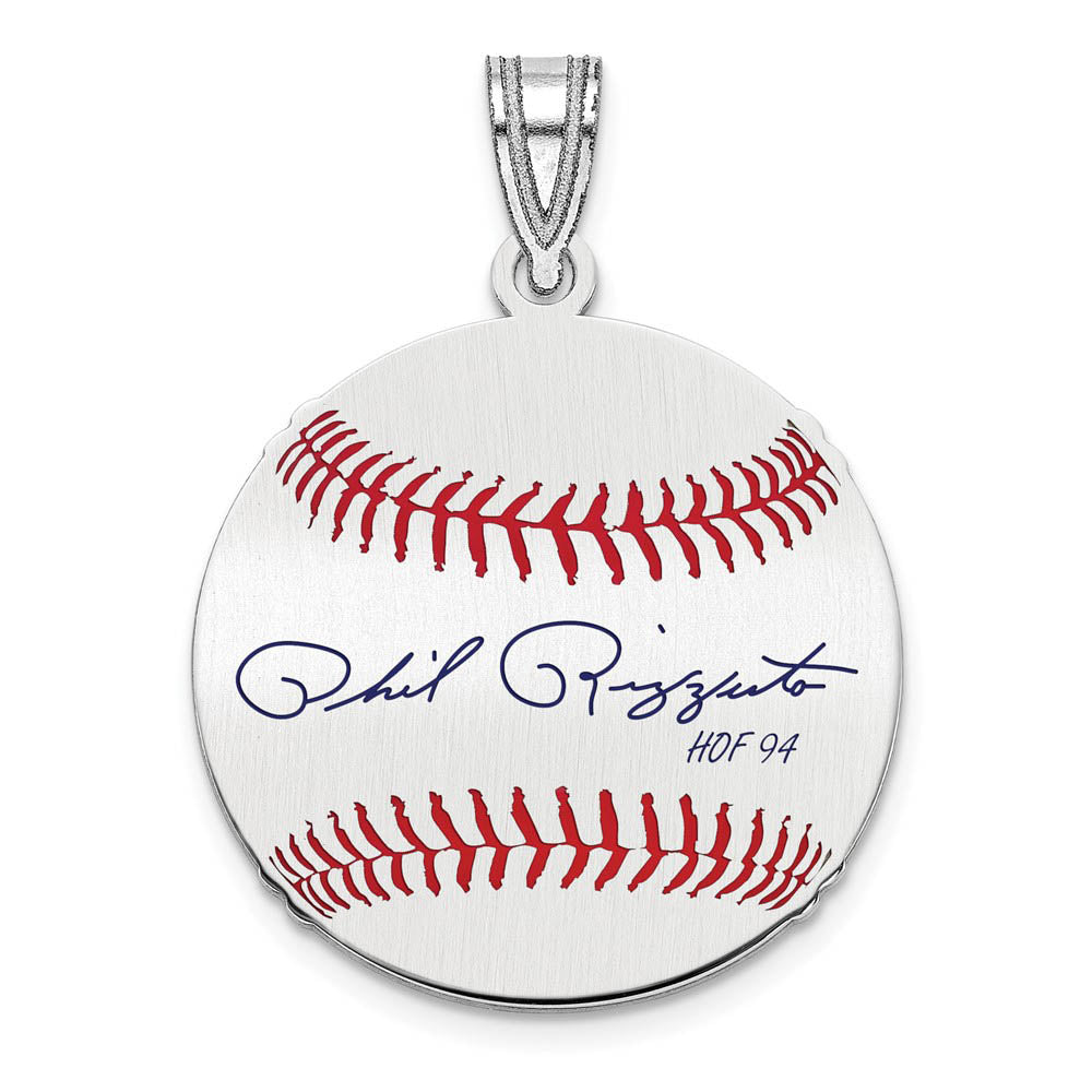 Sterling Silver Phil Rizzuto Signature SM Enamel Baseball Pendant, Item P31617 by The Black Bow Jewelry Co.