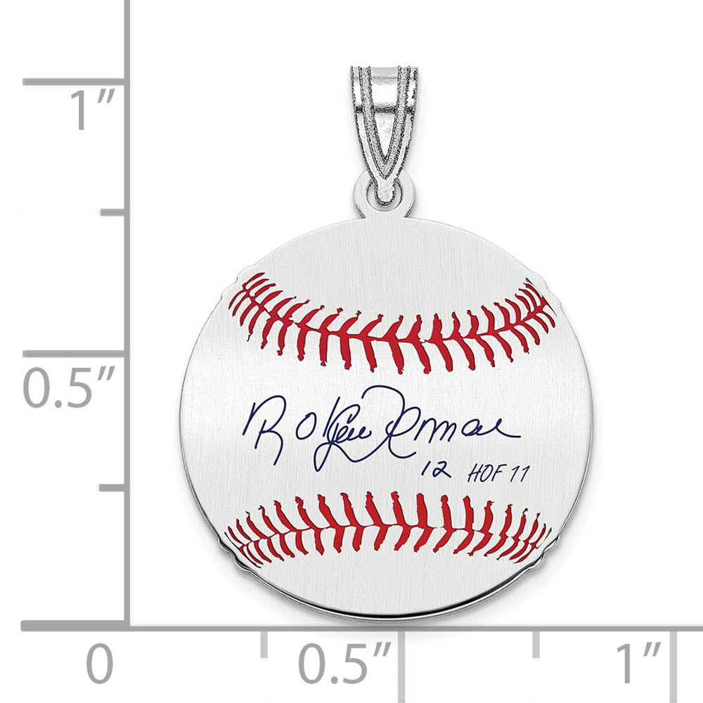 Alternate view of the Sterling Silver Roberto Alomar Signature SM Enamel Baseball Pendant by The Black Bow Jewelry Co.