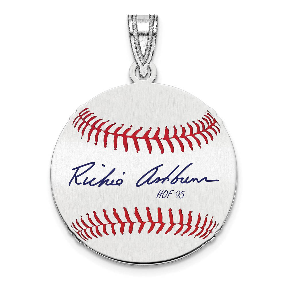 Sterling Silver Richie Ashburn Signature SM Enamel Baseball Pendant, Item P31619 by The Black Bow Jewelry Co.
