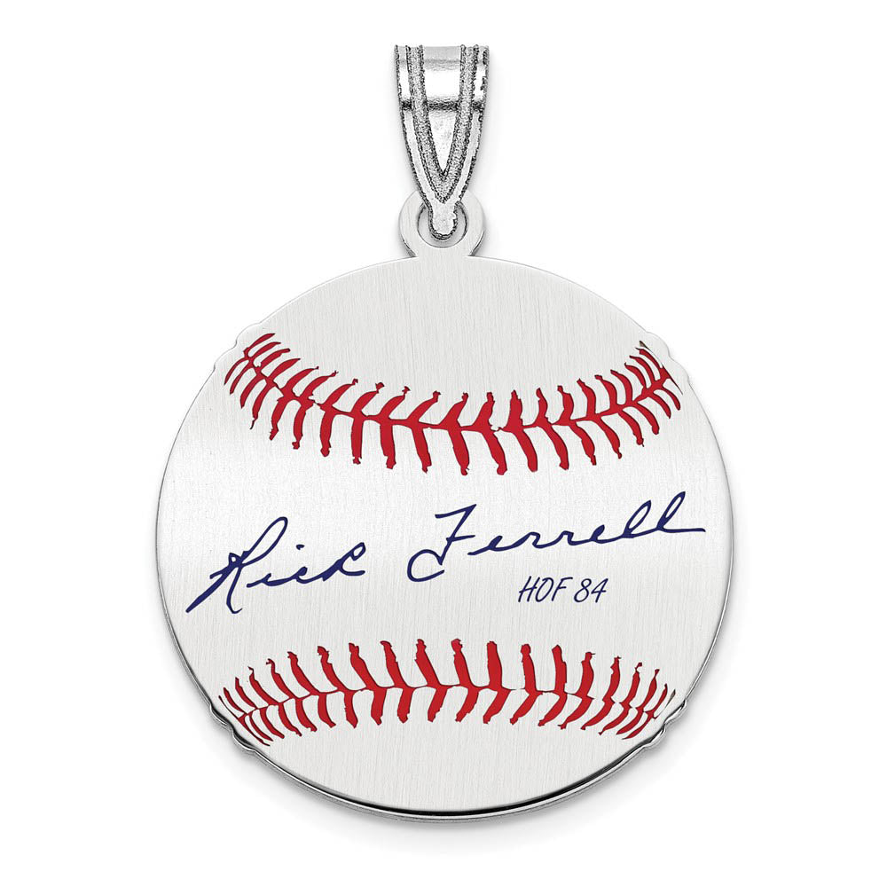 Sterling Silver Rick Ferrell Signature SM Enamel Baseball Pendant, Item P31621 by The Black Bow Jewelry Co.