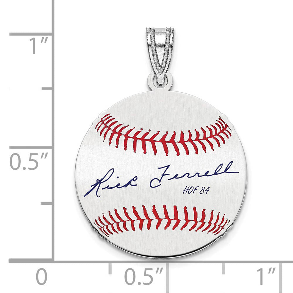 Alternate view of the Sterling Silver Rick Ferrell Signature SM Enamel Baseball Pendant by The Black Bow Jewelry Co.