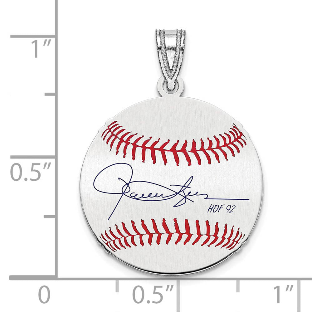 Alternate view of the Sterling Silver Rollie Fingers Signature SM Enamel Baseball Pendant by The Black Bow Jewelry Co.
