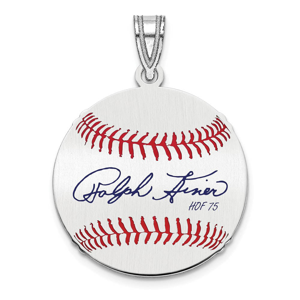Sterling Silver Ralph Kiner Signature SM Enamel Baseball Pendant, Item P31624 by The Black Bow Jewelry Co.