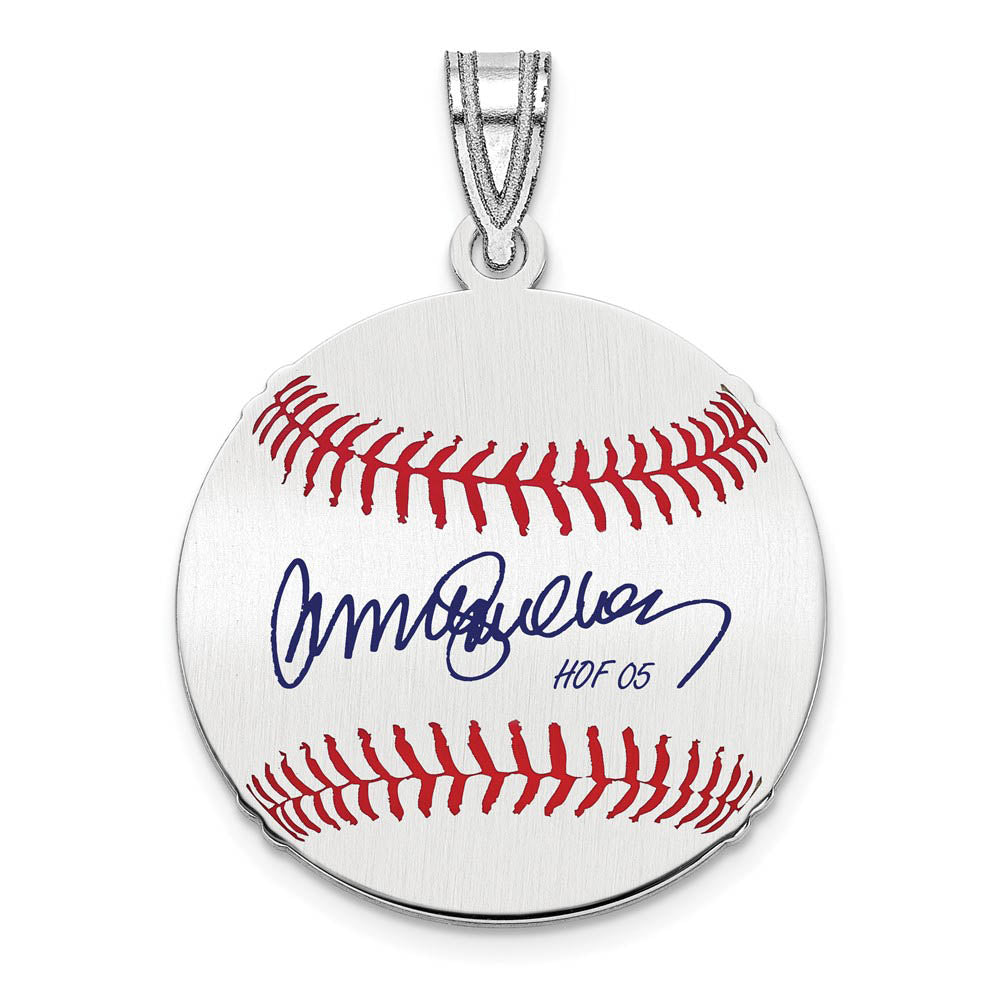 Sterling Silver Ryne Sandberg Signature SM Enamel Baseball Pendant, Item P31626 by The Black Bow Jewelry Co.