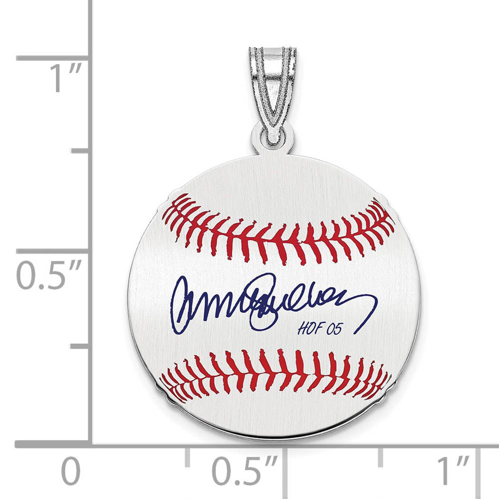 Alternate view of the Sterling Silver Ryne Sandberg Signature SM Enamel Baseball Pendant by The Black Bow Jewelry Co.