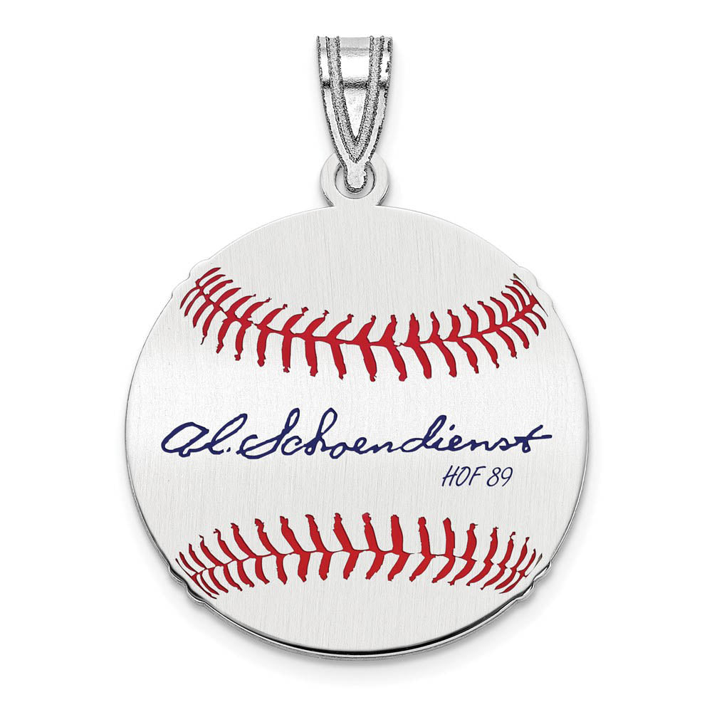 Sterling Silver Red Schoendienst Signature SM Enamel Baseball Pendant, Item P31627 by The Black Bow Jewelry Co.