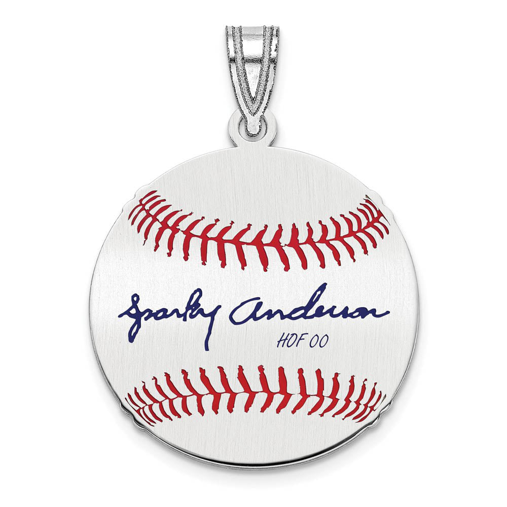 Sterling Silver Sparky Anderson Signature SM Enamel Baseball Pendant, Item P31629 by The Black Bow Jewelry Co.