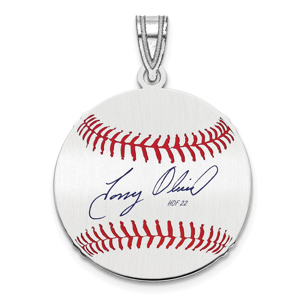 Sterling Silver Tony Oliva Signature SM Enamel Baseball Pendant, Item P31634 by The Black Bow Jewelry Co.