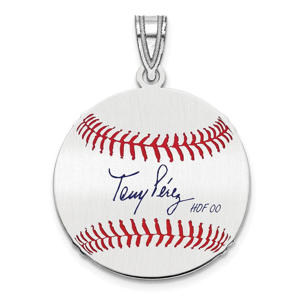 Sterling Silver Tony Perez Signature SM Enamel Baseball Pendant, Item P31635 by The Black Bow Jewelry Co.