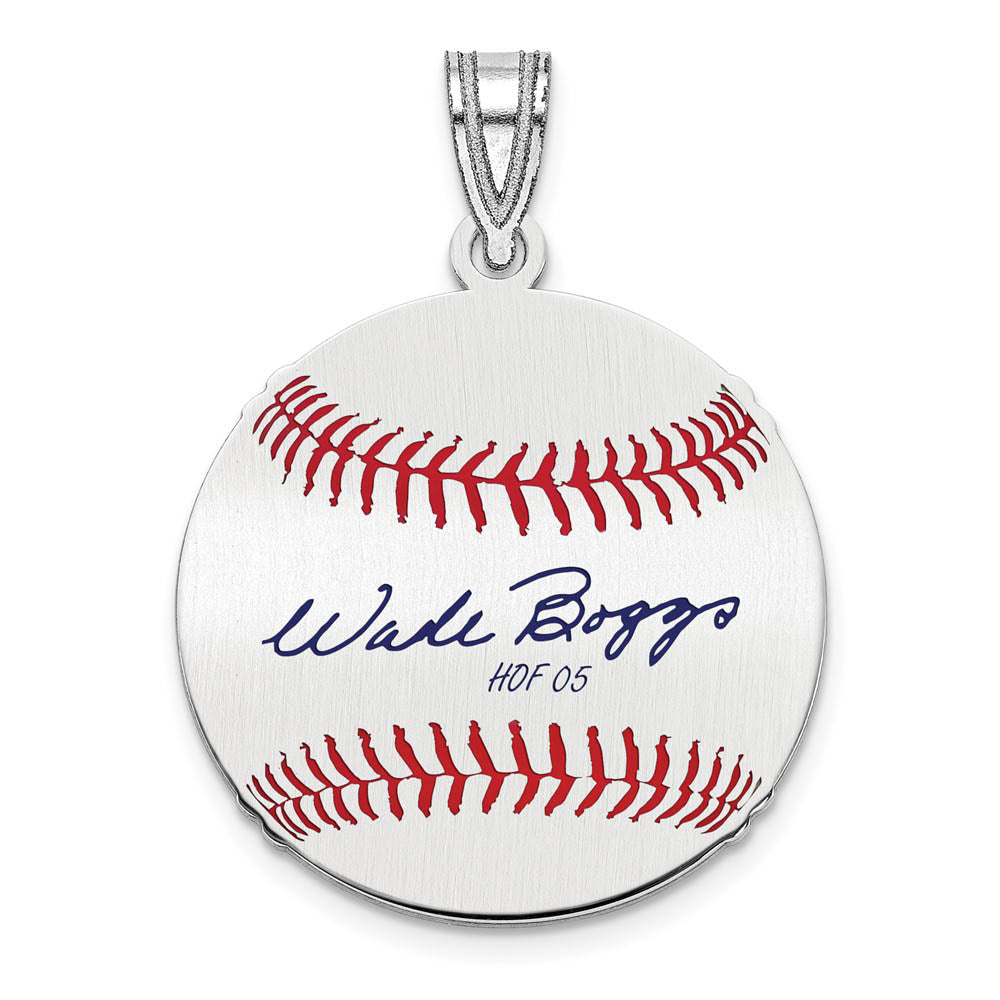Sterling Silver Wade Boggs Signature SM Enamel Baseball Pendant, Item P31638 by The Black Bow Jewelry Co.