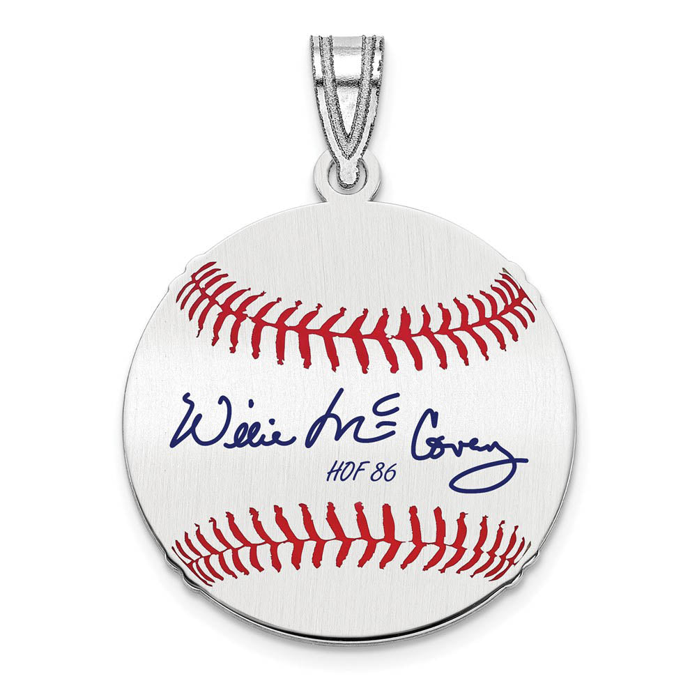 Sterling Silver Willie McCovey Signature SM Enamel Baseball Pendant, Item P31640 by The Black Bow Jewelry Co.