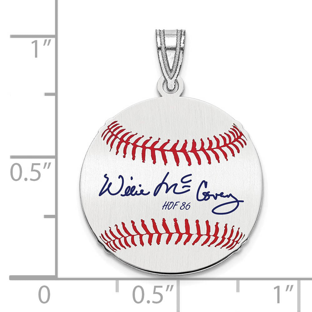 Alternate view of the Sterling Silver Willie McCovey Signature SM Enamel Baseball Pendant by The Black Bow Jewelry Co.