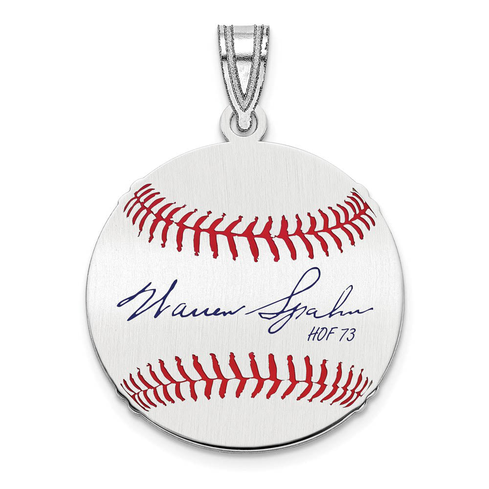 Sterling Silver Warren Spahn Signature SM Enamel Baseball Pendant, Item P31641 by The Black Bow Jewelry Co.