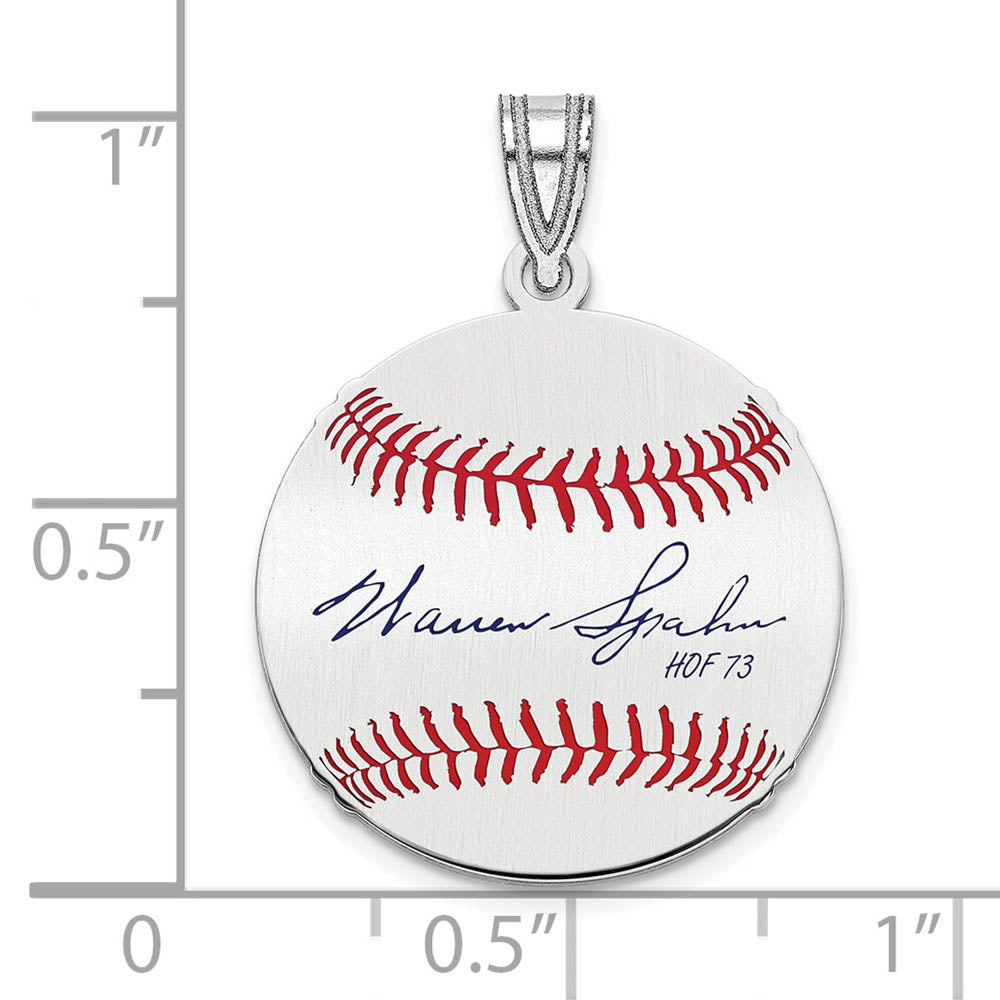 Alternate view of the Sterling Silver Warren Spahn Signature SM Enamel Baseball Pendant by The Black Bow Jewelry Co.