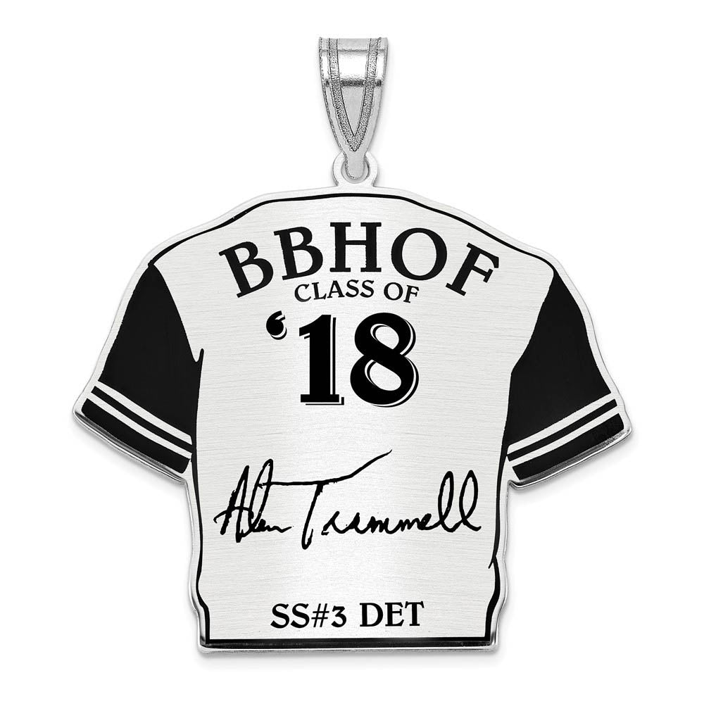 Sterling Silver Alan Trammell Signature Enamel Jersey Pendant, Item P31645 by The Black Bow Jewelry Co.