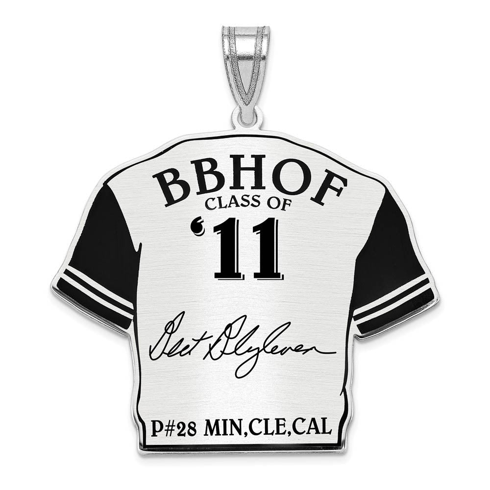 Sterling Silver Bert Blyleven Signature Enamel Jersey Pendant, Item P31646 by The Black Bow Jewelry Co.