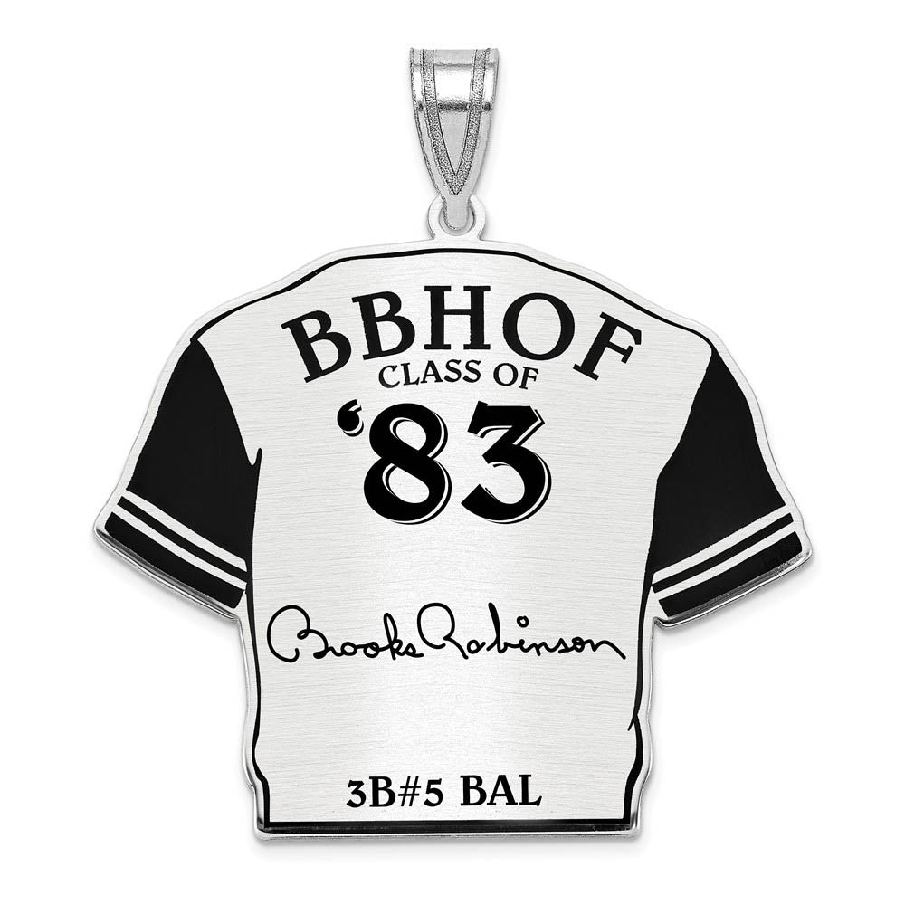 Sterling Silver Brooks Robinson Signature Enamel Jersey Pendant, Item P31653 by The Black Bow Jewelry Co.