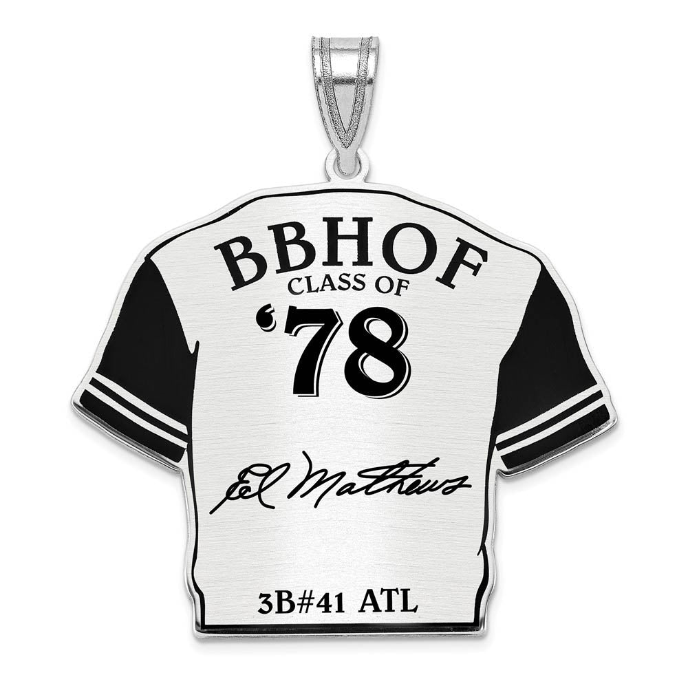 Sterling Silver Eddie Mathews Signature Enamel Jersey Pendant, Item P31663 by The Black Bow Jewelry Co.