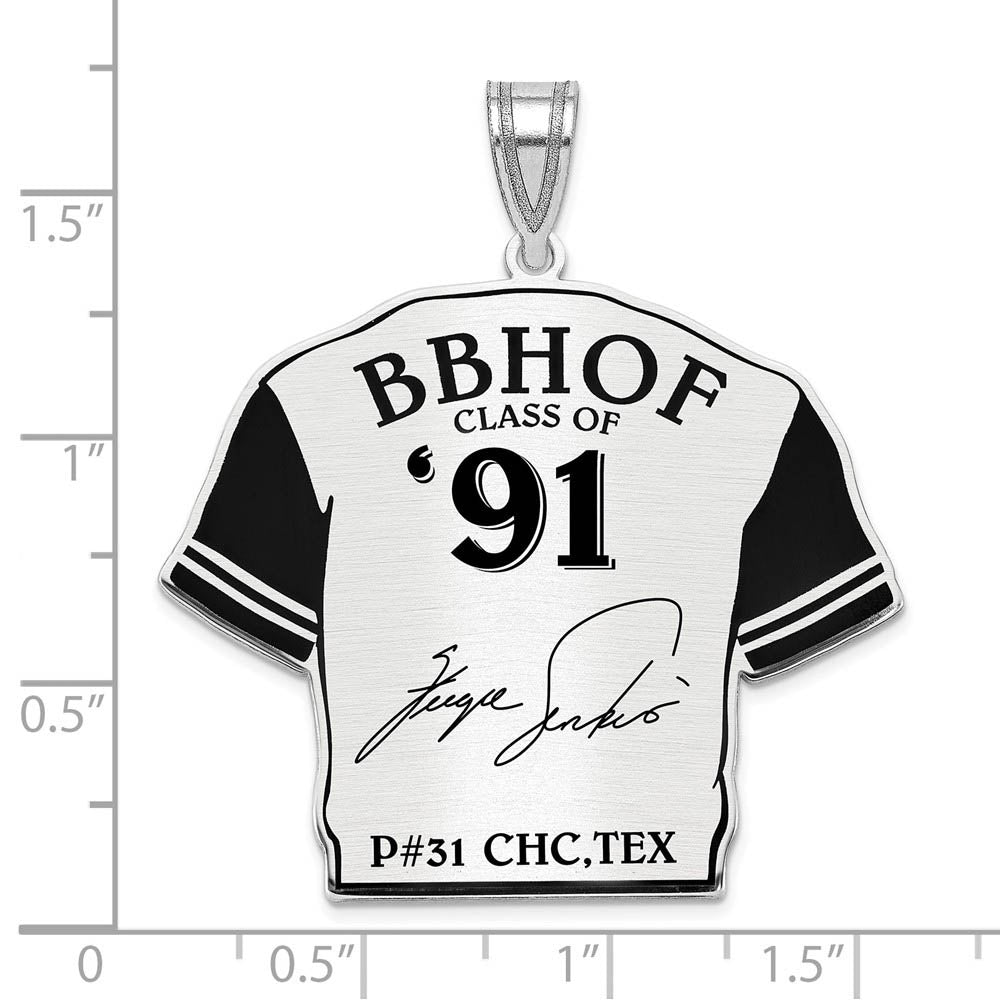 Alternate view of the Sterling Silver Fergie Jenkins Signature Enamel Jersey Pendant by The Black Bow Jewelry Co.