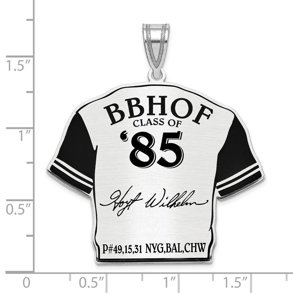 Alternate view of the Sterling Silver Hoyt Wilhelm Signature Enamel Jersey Pendant by The Black Bow Jewelry Co.