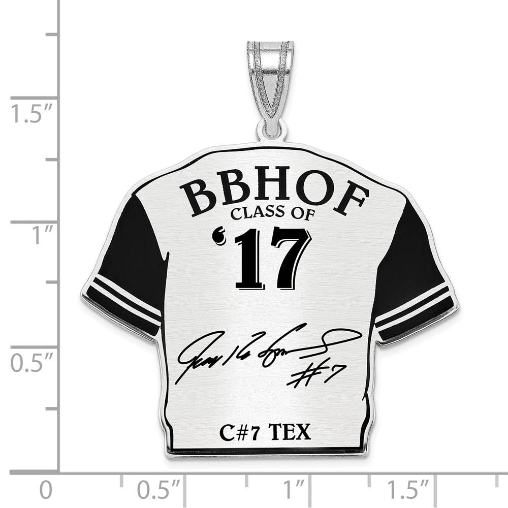 Alternate view of the Sterling Silver Ivan Rodriguez Signature Enamel Jersey Pendant by The Black Bow Jewelry Co.