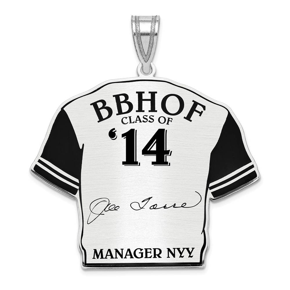 Sterling Silver Joe Torre Signature Enamel Jersey Pendant, Item P31684 by The Black Bow Jewelry Co.