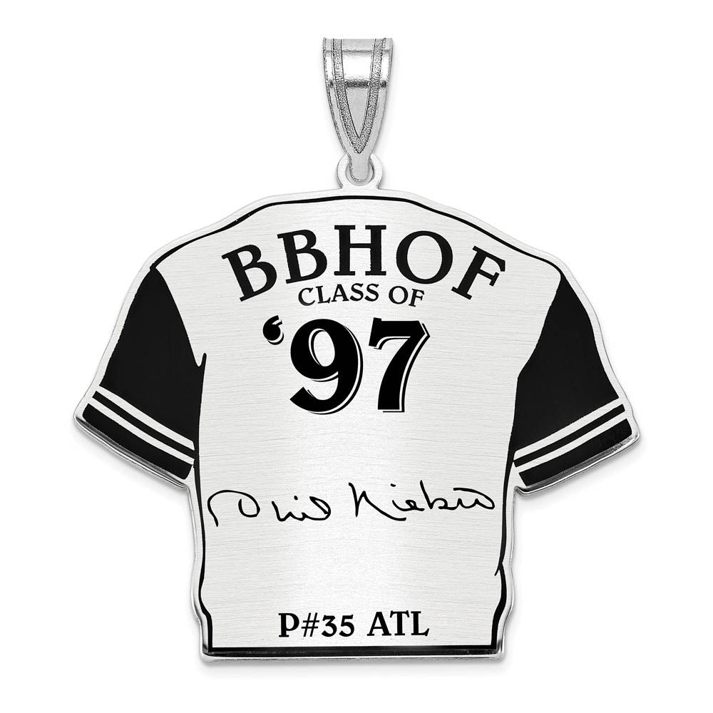 Sterling Silver Phil Niekro Signature Enamel Jersey Pendant, Item P31695 by The Black Bow Jewelry Co.
