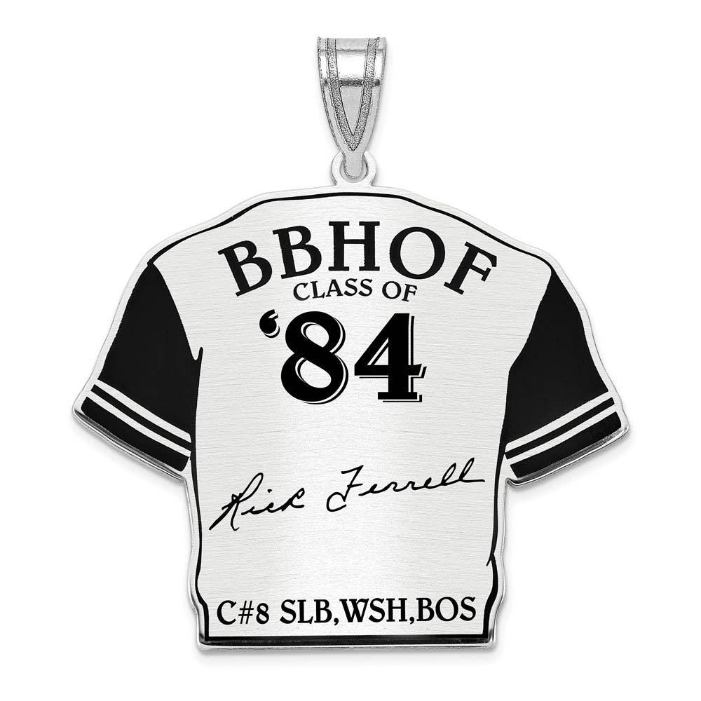 Sterling Silver Rick Ferrell Signature Enamel Jersey Pendant, Item P31700 by The Black Bow Jewelry Co.