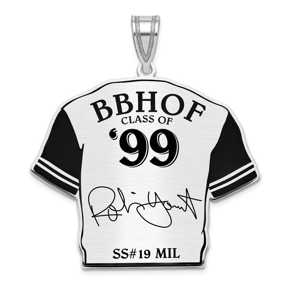 Sterling Silver Robin Yount Signature Enamel Jersey Pendant, Item P31707 by The Black Bow Jewelry Co.