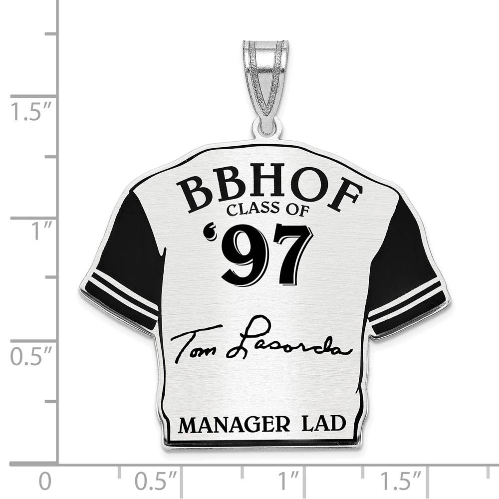 Alternate view of the Sterling Silver Tom Lasorda Signature Enamel Jersey Pendant by The Black Bow Jewelry Co.