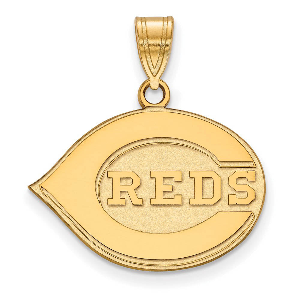 Cincinnati Reds Chain 14K Gold Plated Silver MLB Cincinnati Reds Medium Pendant - Black Bow ...