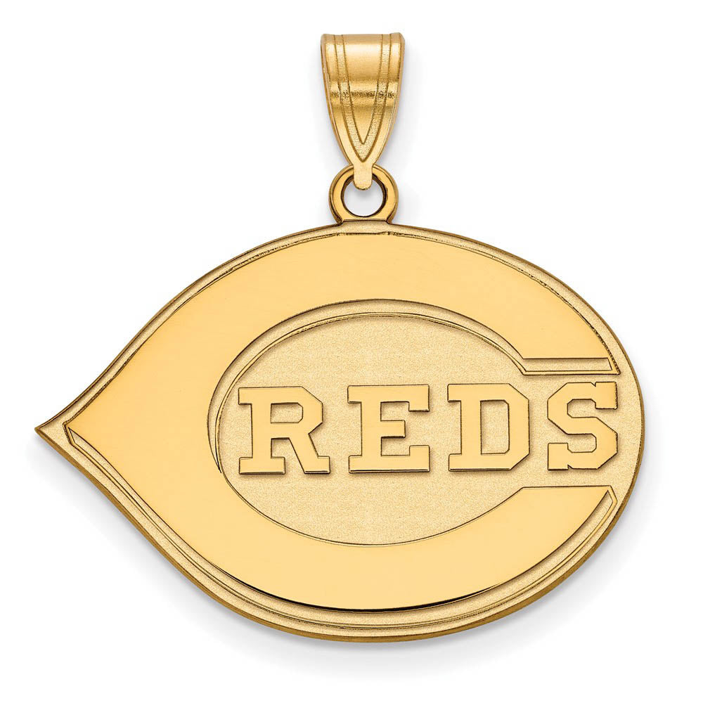 14K Gold Plated Silver MLB Cincinnati Reds Large Pendant, Item P31725 by The Black Bow Jewelry Co.