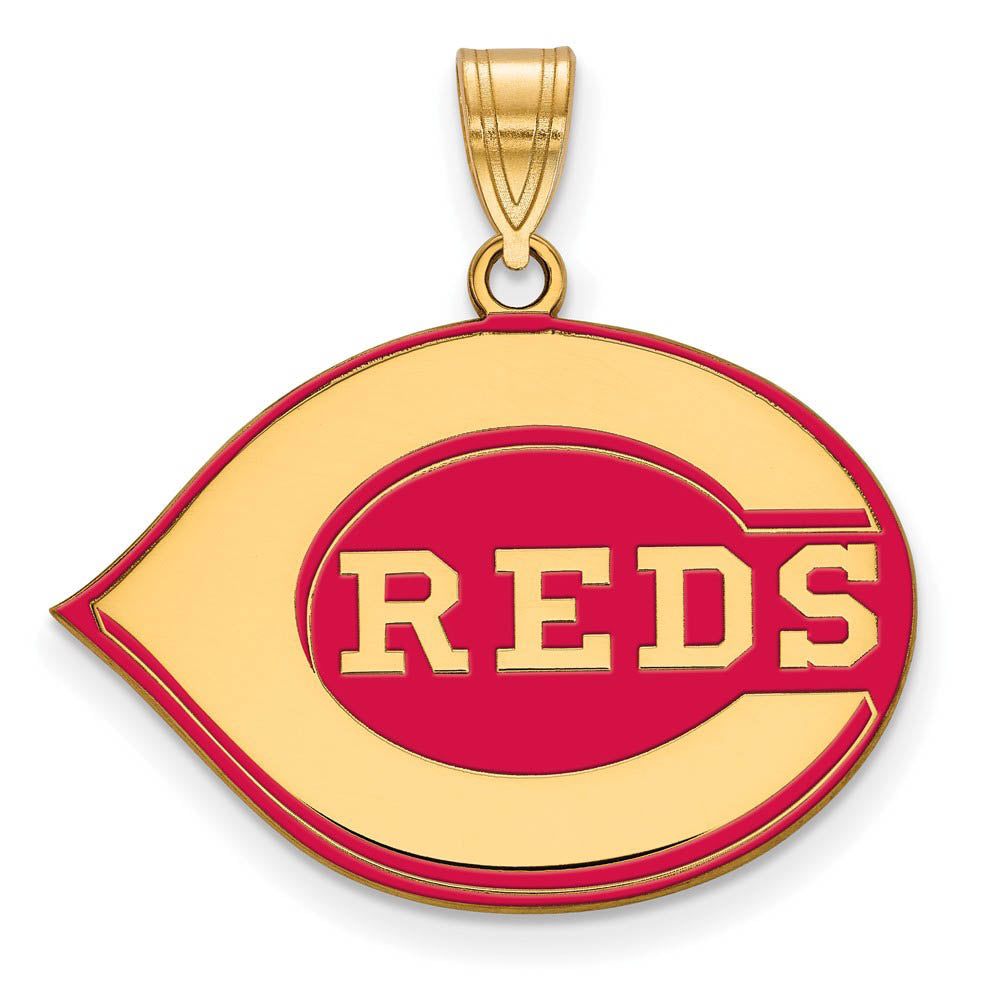 14K Gold Plated Silver MLB Cincinnati Reds LG Enamel Pendant, Item P31731 by The Black Bow Jewelry Co.