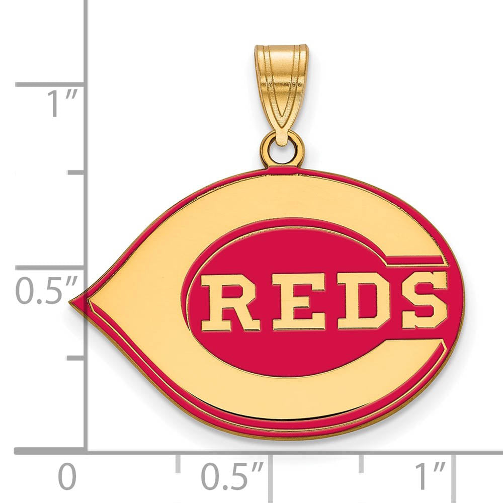 Alternate view of the 14K Gold Plated Silver MLB Cincinnati Reds LG Enamel Pendant by The Black Bow Jewelry Co.