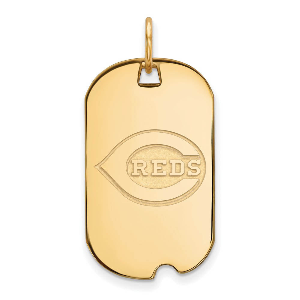 14K Gold Plated Silver MLB Cincinnati Reds Small Dog Tag Pendant, Item P31733 by The Black Bow Jewelry Co.