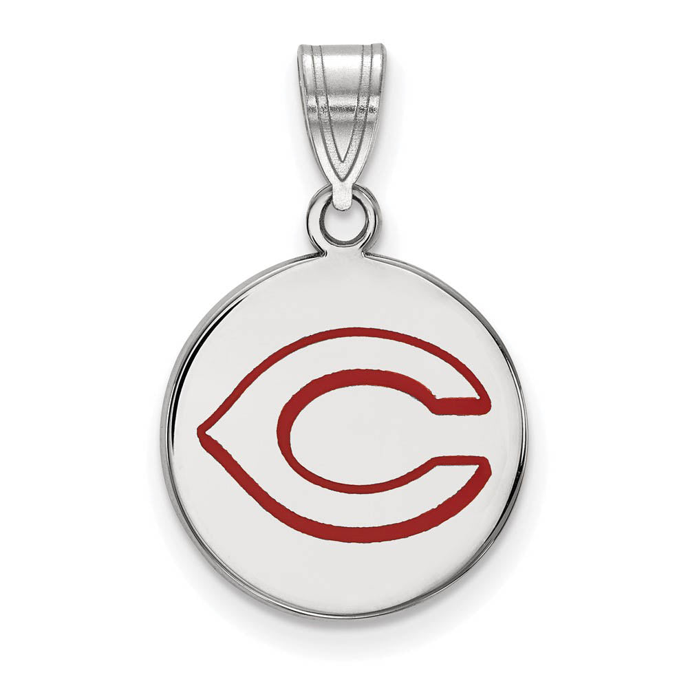 Sterling Silver MLB Cincinnati Reds Medium Enamel Disc Pendant, Item P31741 by The Black Bow Jewelry Co.