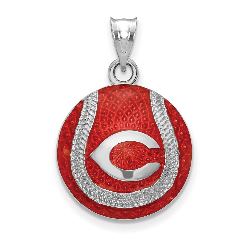 Sterling Silver MLB Cincinnati Reds LG Enamel Domed Baseball Pendant, Item P31745 by The Black Bow Jewelry Co.