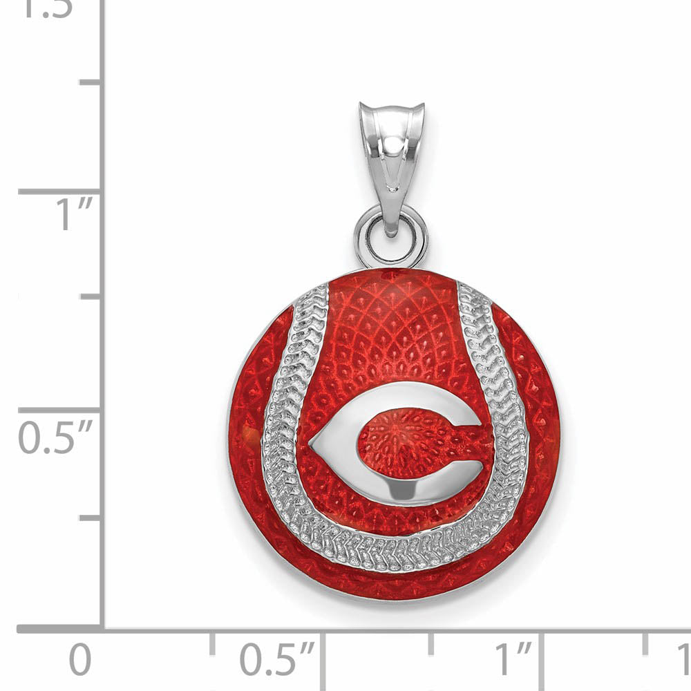 Alternate view of the Sterling Silver MLB Cincinnati Reds LG Enamel Domed Baseball Pendant by The Black Bow Jewelry Co.