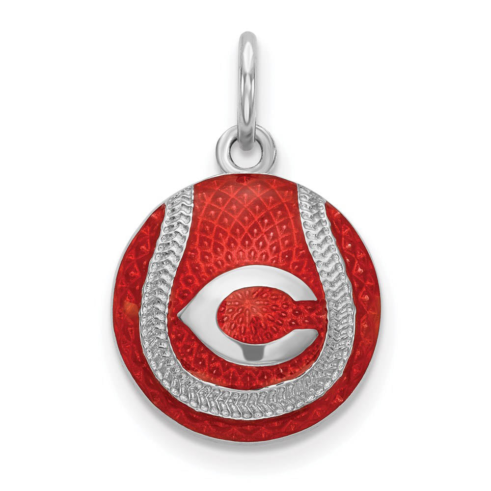 Sterling Silver MLB Cincinnati Reds SM Enamel Domed Baseball Charm, Item P31746 by The Black Bow Jewelry Co.
